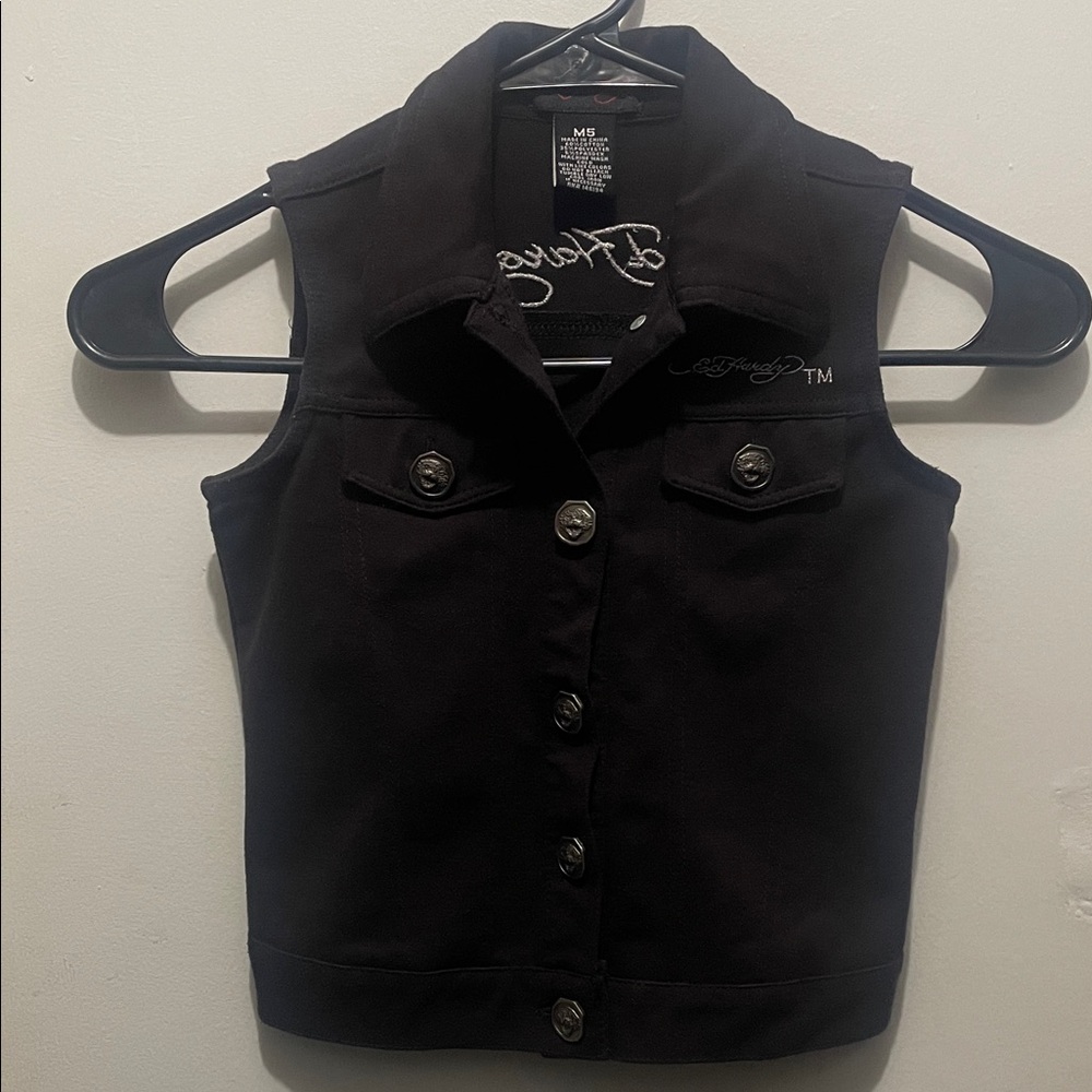Ed Hardy Black Button-Up Vest